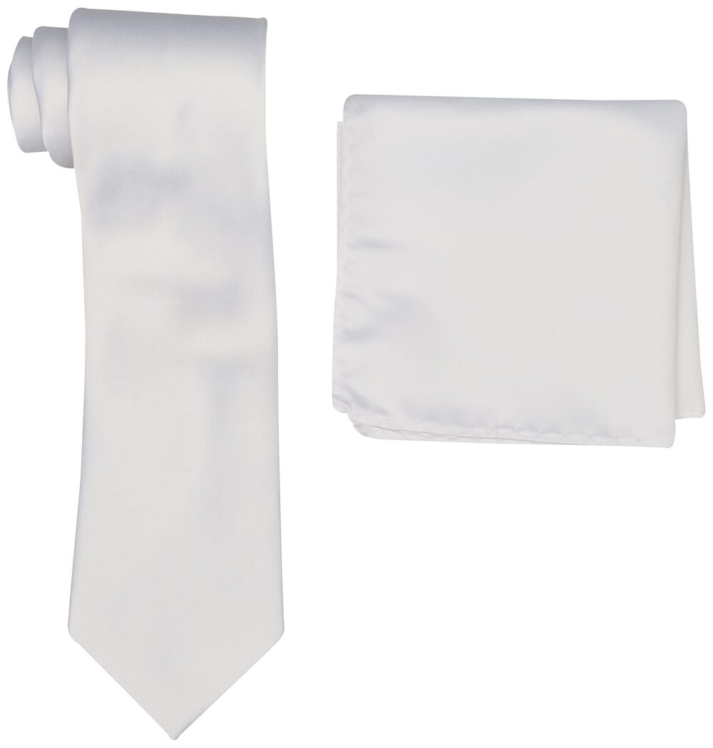 3548 Satin Solid Tie Set, White, One Size